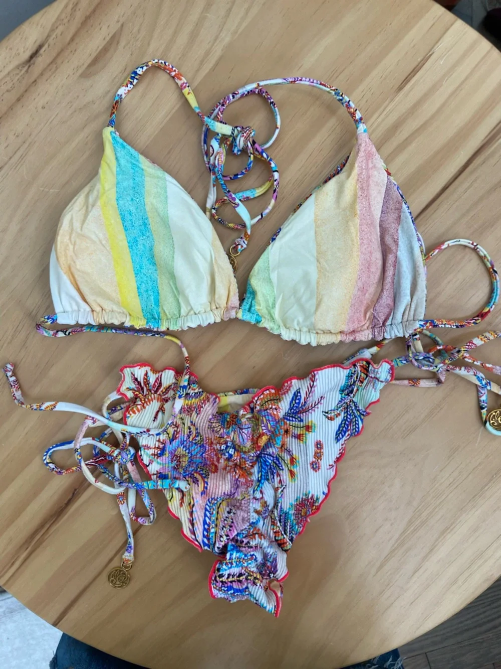 Luli Fama Multicolor Floral Ruffle Triangle Bikini